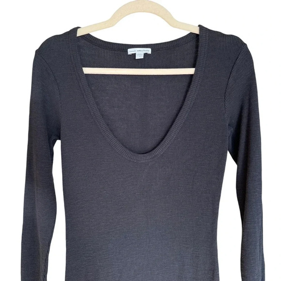 Standard James Perse Waffle Knit Long Sleeve Maxi Dress Abyss Dark Grey 1 Cozy - Picture 4 of 9